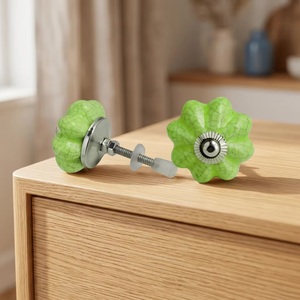 Tiradores de Cerámica Verde Craquelado con Forma de Melón, Tiradores Tradicionales para Gabinetes de Cocina, Dormitorio, Armario y Cajones - Product Image 3