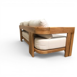 Sofá de Madera de Teca Sólida Indonesiana Hecho a Mano, Sofá de 3 Plazas para Exteriores, Muebles Modernos para Patio con Cojines Color Crema para Hoteles y Villas - Product Image 4