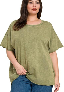 Women's O-neck T-shirts Acid Washed <b>Top</b> Comfortable Casual Short Sleeved Shirt Customized Printed Plain Color Women's T-shirts - Product Image 2