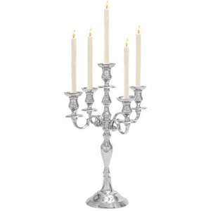 Candelabro de metal plateado de lujo con 5 brazos para centros de mesa en eventos de boda, portavelas cónicos de aluminio pulido hechos a mano, en oferta. - Product Image 5