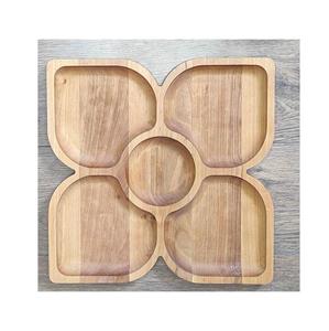 Plateau de service en bois fait main en forme de feuille avec 5 compartiments, plateau de service en bois pour en-cas, fruits secs et apéritifs - Product Image 6