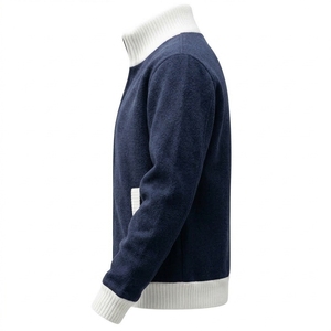 Cardigan tendance pour homme en tissu technique uni, col roulé zippé, en polaire tricotée, anti-plis, séchage rapide, idéal pour l'hiver et les affaires - Product Image 1