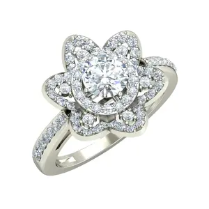 Mystical 18K White Gold Lab Grown Diamond Lotus Anéis para Mulheres Meninas como Promisery Anel no Dia dos Namorados na Fábrica Preço Direto