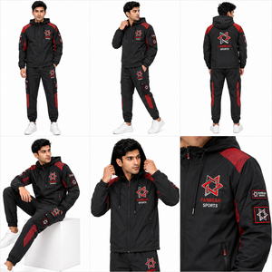 FANBEAR SPORTS ชุดวอร์มผู้ชายสีดำสีแดงมีฮู้ดมีเชือกรูดแขนยาวน้ำหนักเบาระบายอากาศได้ดีแห้งเร็วเป็นมิตรกับสิ่งแวดล้อม - Product Image 6