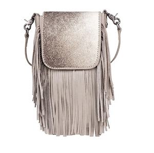 Pochette à bandoulière en cuir de vachette naturel vintage, motif floral, décoration à franges, fermeture éclair, haute qualité - Product Image 2