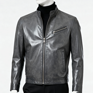 Custom Genuine Stand Collar <b>Men</b>’s Leather <b>Jacket</b> Autumn Short Casual Simple Real Cow Leather Coat <b>Men</b> Spring Leather <b>Jacket</b> - Product Image 1