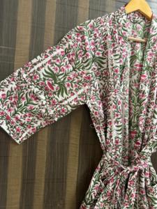 Bata Kimono Floral de Algodón para Mujer, Hecha a Mano con Estampado Digital, Cuello en V, Cierre con Cordón, para Spa, Dama de Honor, Vestido de Verano - Product Image 4