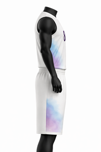 Ensemble d'uniformes d'équipe de basketball personnalisés pour adultes unisexes |   Maillots respirants en polyester 100% sublimé, shorts à cordon de serrage |   Col en V - Product Image 3