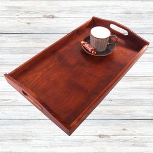 Plateau de service en bois personnalisé, fait à la main, en bois naturel, plateau décoratif pour le petit-déjeuner, le café, le thé, les collations et la décoration de table - Product Image 3