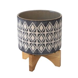 Maceta de Metal con Soporte de Madera, Acabado Blanco Brillante, para Uso en Interiores y Escritorio - Product Image 4