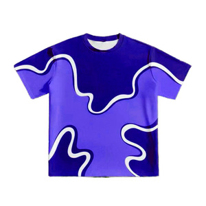 Camiseta de Hombre con Diseño Abstracto de Líneas Azules, Gran Volumen de Ventas, 100% Algodón Peinado, Estilo Urbano, Ajuste Holgado, Manga Corta, Gráfico - Product Image 5