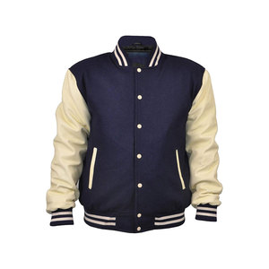 Veste universitaire bleu marine pour homme avec manches crème, style preppy, boutonnée, coupe classique, pour l'automne - Product Image 3
