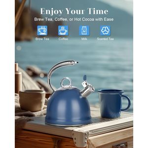 Bollitore da tè in acciaio inossidabile da 2,5 litri con manico ergonomico e base a 3 strati unica, adatto per piano cottura - Product Image 3