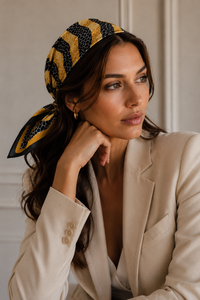 Women's Square Silk Scarf Animal Print Reversible Zebra Pattern Black Yellow Digital Printing Breathable Lightweight All Seasons - Product Image 3