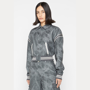 Veste universitaire pour femme, grise, manches longues, col rabattu, rayures contrastées, longueur normale, 100% laine, écologique, anti-plis - Product Image 6