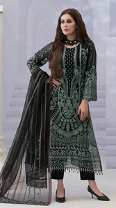 Salwar Kameez semi-couturié en Georgette avec broderies et travail Zarkan multi-fils, longueur midi moderne pour bal de promo, mariage et Diwali - Product Image 2