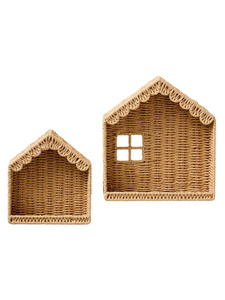 Set of House-Shaped Paper Rope <b>Wall</b> Shelves, Handwoven Wicker <b>Wall</b> Hanging Storage Shelf for Kids Room <b>Decor</b> and Toy Display - Product Image 4