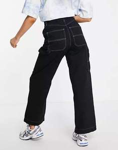 Pantalon cargo taille haute pour femmes grandes tailles, noir, coupe ample, longueur intégrale, coton, style décontracté avec poches, vêtements d'automne - Product Image 6