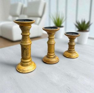 Handcrafted Wooden Candle Holder Set <b>Rustic</b> Pillar Candle Stand Farmhouse Home Decor <b>Table</b> Centerpiece - Product Image 6
