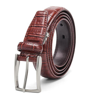 Ceinture en cuir véritable vintage pour homme, motif crocodile, avec boucle en alliage à ardillon unique, pour affaires et décontracté, vente en gros - Product Image 2