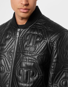 Blouson Bomber Homme Noir Motif Croco Gaufré avec Lettres, Fermeture Éclair, Col Rabattu, Coupe Slim, Style Moto, Hiver Automne - Product Image 6