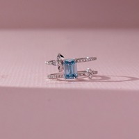 1.05 克拉蓝色祖母绿切割实验室培育钻石开口戒指 14K 白金榄尖形叶子镶嵌定制 OEM 批发