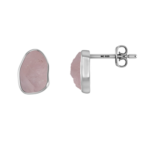925 Sterling Silver Natural Morganite Rough Classic Bezel Setting Stud <b>Earrings</b> for Wedding/Anniversary Gift Pack of 4 Pairs - Product Image 1