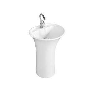 Lavabo de Pedestal BENTLEY de Una Pieza, Forma de Recipiente, Grifo de un Solo Orificio, Diseño Minimalista, Desagüe, Capacidad de 12L, Acabado Pulido Suave - Product Image 1