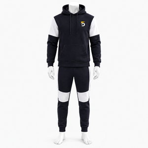 ชุดเซ็ตเสื้อฮู้ดแขนยาวและกางเกงขายาวลำลองสำหรับผู้ชาย ดีไซน์คัลเลอร์บล็อก พร้อมโลโก้ด้านหน้าและกระเป๋าข้าง - Product Image 1