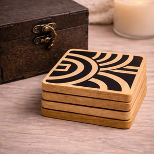 Handmade Modern Wooden <b>Coasters</b> <b>Set</b> Coffee Table Decorative Artwork Drink Mat & Pads for Tabletop Decoration - Product Image 1
