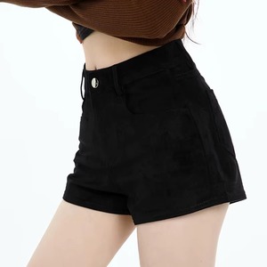 Vintage <b>Faux</b> Suede Shorts Women Hottie High Waist Sexy Shorts Autumn Winter Retro Solid Slim Pocket Casual Style Women's Shorts - Product Image 1