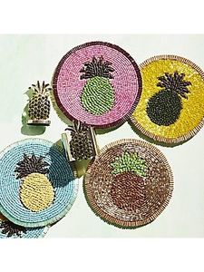 Handmade Modern Beaded Durable Round Coaster Set Multicolor Decorative <b>Table</b> <b>Mats</b> & Pads - Product Image 1