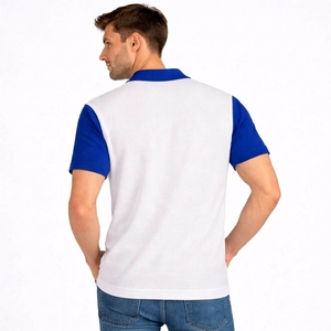 Polo en maille à manches courtes pour homme, de haute qualité, personnalisé, à blocs de couleur, rayé bleu et blanc, avec fermeture éclair, style décontracté, coupe classique - Product Image 2