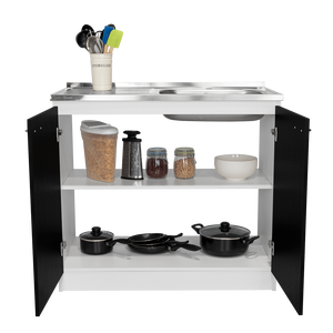 Mobiletto Sottolavello a Doppia Anta Napoles con Un Ripiano in Bianco/Nero per Cucina - Product Image 5