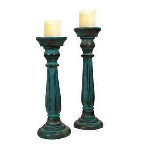 Rustic Distressed Wooden <b>Tall</b> Candlestick Holder Set Decorative Candle Stand for Dining <b>Table</b> Home Wedding Centerpiece Decor - Product Image 2
