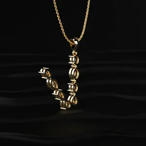 V Alphabet Diamond Pendant 14K Lab Created Gold Plated with <b>D</b>-E Color with VVS Clarity IGI Certified Solitaire Diamond <b>Necklace</b> - Product Image 5