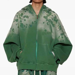 Wholesale Custom Logo Men's Green <b>Tie</b> <b>Dye</b> Tracksuit <b>Set</b> Hooded Zipper Full Sleeve Loose Fit Streetwear Adult Spring Casual Wear - Product Image 2