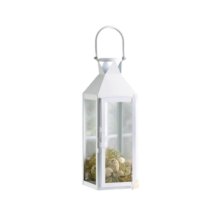 Wholesale White Metal Hanging Candle Lantern Iron & <b>Clear</b> Glass Panel Indoor Outdoor Decor <b>Table</b> Centerpiece With Star Cutouts - Product Image 2