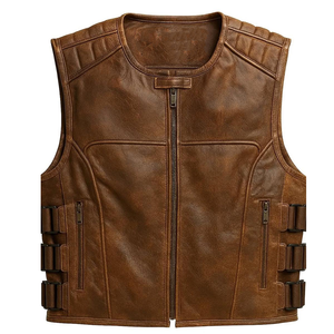 Blouson moto en cuir pour homme, classique, zippé, coupe-vent, décontracté, pour tous les jours - Product Image 1