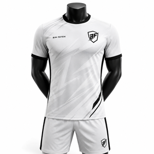 <b>BIN</b> FATEH Men's Soccer Uniform Set White Black Sublimation Print Breathable Polyester Adult Size Soccer Uniform WIth Best OEM - Product Image 1