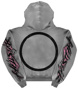 Sudadera con Capucha Gris para Hombre, Estilo Punk, Estampado de Llamas, Algodón French Terry, Corte Regular, para Otoño, con Bolsillo Delantero y Gráficos en las Mangas - Product Image 2