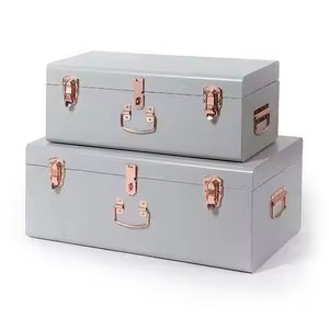 Vintage Black Metal Storage Trunk <b>Box</b> with Brass Buckle Locks Rectangle Shape Medium Capacity for Home Trunk <b>Box</b> For Cloths Toys - Product Image 2
