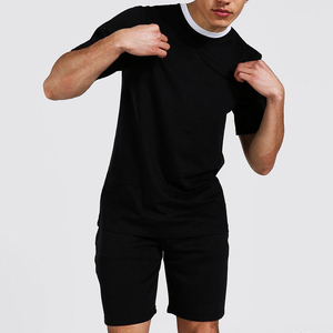 Conjunto de Dos Piezas de Camiseta y Pantalones Cortos Transpirables de Verano para Hombre, Talla Grande, Color Negro - Product Image 3