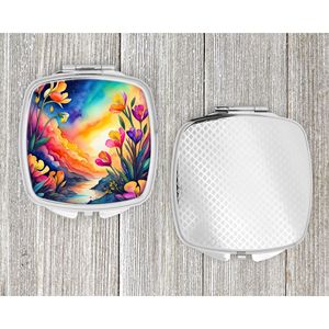 Espejo de maquillaje de viaje compacto colorido Freesia, espejo de bolsillo plegable de mano para mujeres y niñas, Idea de regalo decorativa - Product Image 4