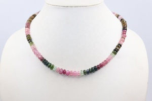 Collier multi-tourmaline lisse en forme de rondelle, perles de tourmaline pastèque de 5 à 6 mm - Product Image 4