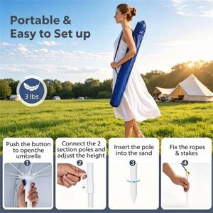 Ombrellone da Spiaggia Portatile 2-in-1 in Tessuto Oxford con Rivestimento Argento UPF 50+, Tettoia Ventilata Antivento e Pannelli Laterali con Ancoraggio per Sabbia - Product Image 5
