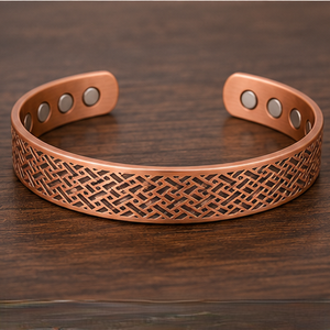 Heavy Gauge Intersecting Lattice Engraved Magnetic Copper Kada With Embossed Design Luxury Metal Jewelry - Product Image 4