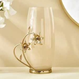 Vase de sol en verre transparent de luxe avec base en métal décorative, design minimaliste, fait main et résistant à la rouille, pour la décoration intérieure moderne - Product Image 2