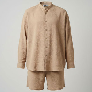 Men's Casual Crinkle Linen <b>Lounge</b> <b>Set</b> 2 Piece Button Down Shirt and Shorts Outfit Comfortable Summer Beach Vacation Travel Wear - Product Image 4