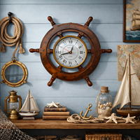 Horloge murale vintage en bois en forme de roue de bateau nautique |   Décoration de maison et de bureau de style marin en bois de rose indien, écologique et faite à la main, pour Diwali